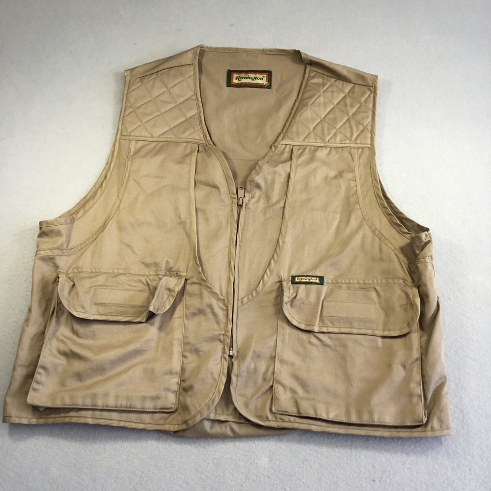 Remington Outdoor Clothing Tan Hunting Vest Quilted Shoulder Game Bag Mens XL